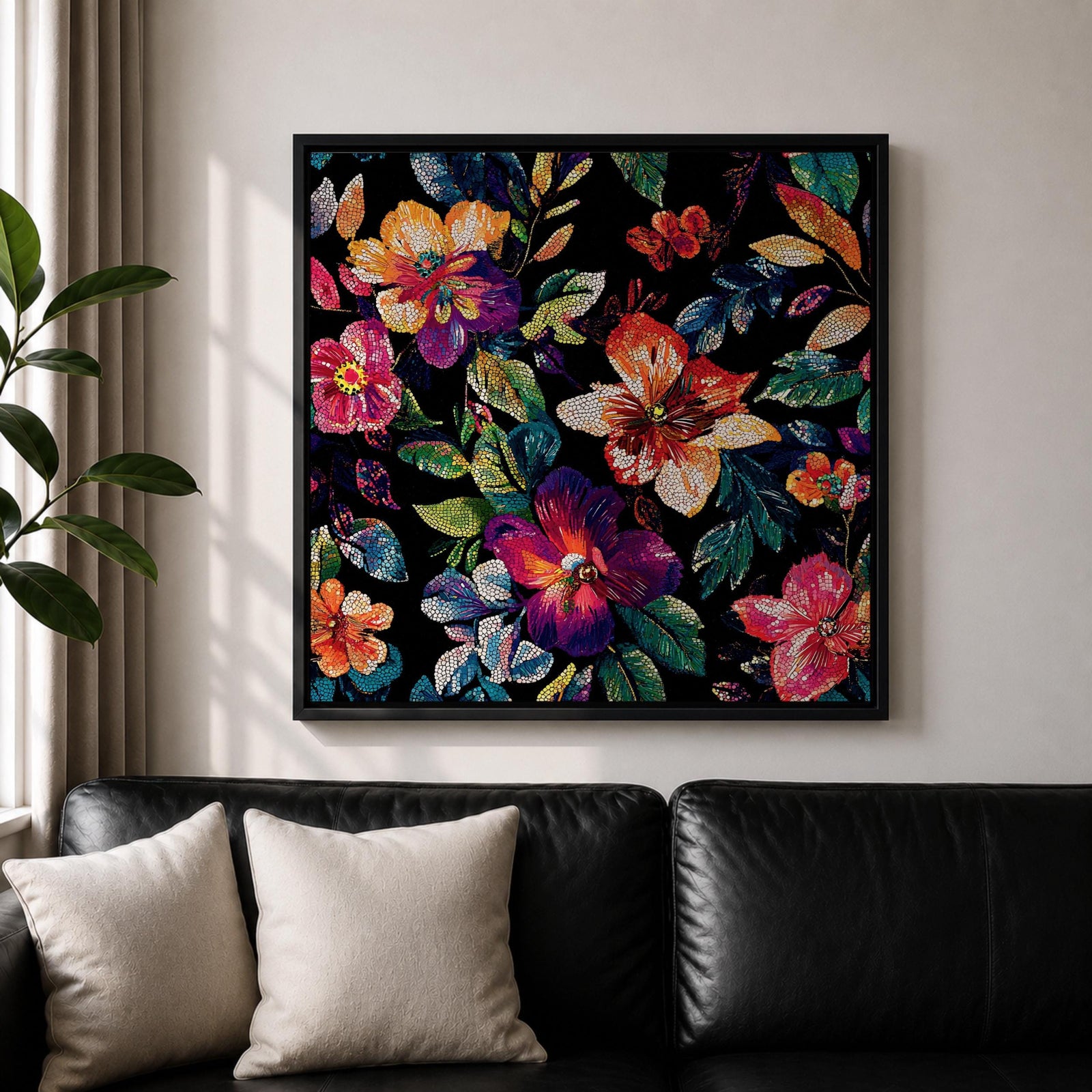 Dark Floral Wall Art Botanical Flower Framed Canvas Modern Nature Boho Home Decor