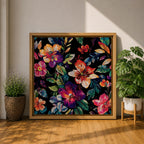 Dark Floral Wall Art Botanical Flower Framed Canvas Modern Nature Boho Home Decor