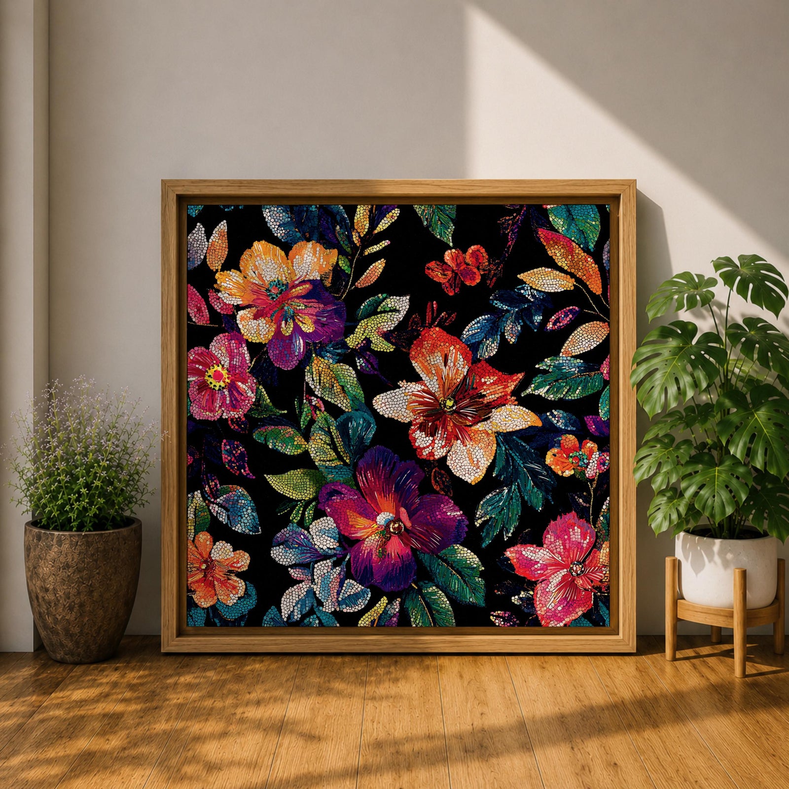 Dark Floral Wall Art Botanical Flower Framed Canvas Modern Nature Boho Home Decor