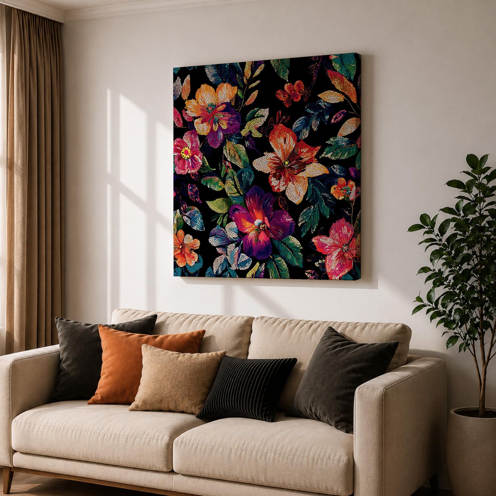 Dark Floral Wall Art Botanical Flower Framed Canvas Modern Nature Boho Home Decor