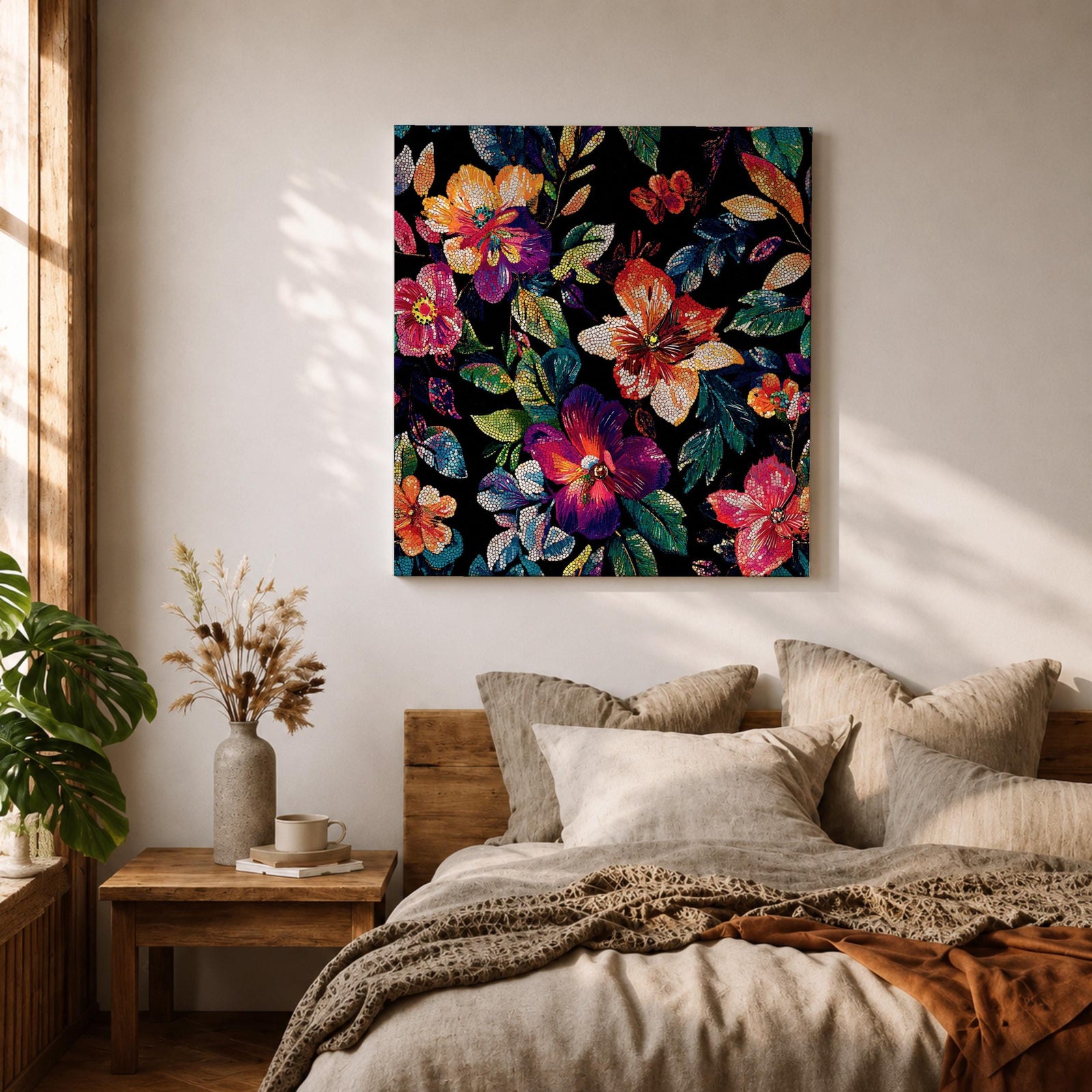 Dark Floral Wall Art Botanical Flower Framed Canvas Modern Nature Boho Home Decor