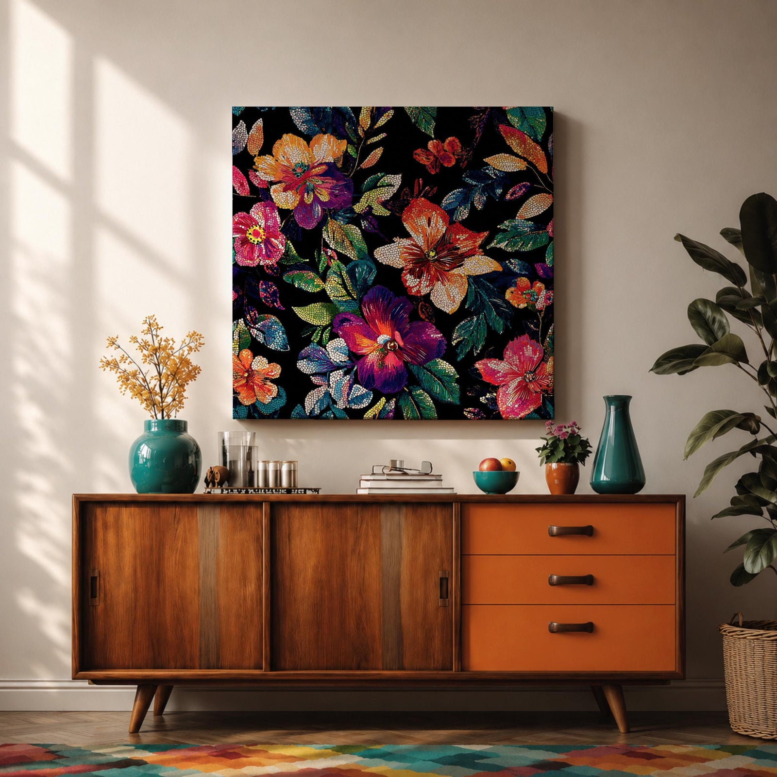 Dark Floral Wall Art Botanical Flower Framed Canvas Modern Nature Boho Home Decor