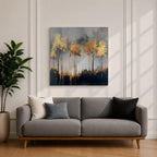 Golden Forest Wall Art Autumn Trees Framed Canvas Woodland Abstract Rustic Farmhouse Home Decor
