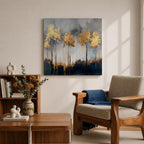 Golden Forest Wall Art Autumn Trees Framed Canvas Woodland Abstract Rustic Farmhouse Home Decor