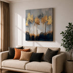 Golden Forest Wall Art Autumn Trees Framed Canvas Woodland Abstract Rustic Farmhouse Home Decor
