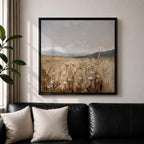 Wheat Field Wall Art Golden Meadow Framed Canvas Countryside Impasto Landscape Farmhouse Home Decor