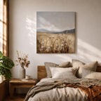 Wheat Field Wall Art Golden Meadow Framed Canvas Countryside Impasto Landscape Farmhouse Home Decor