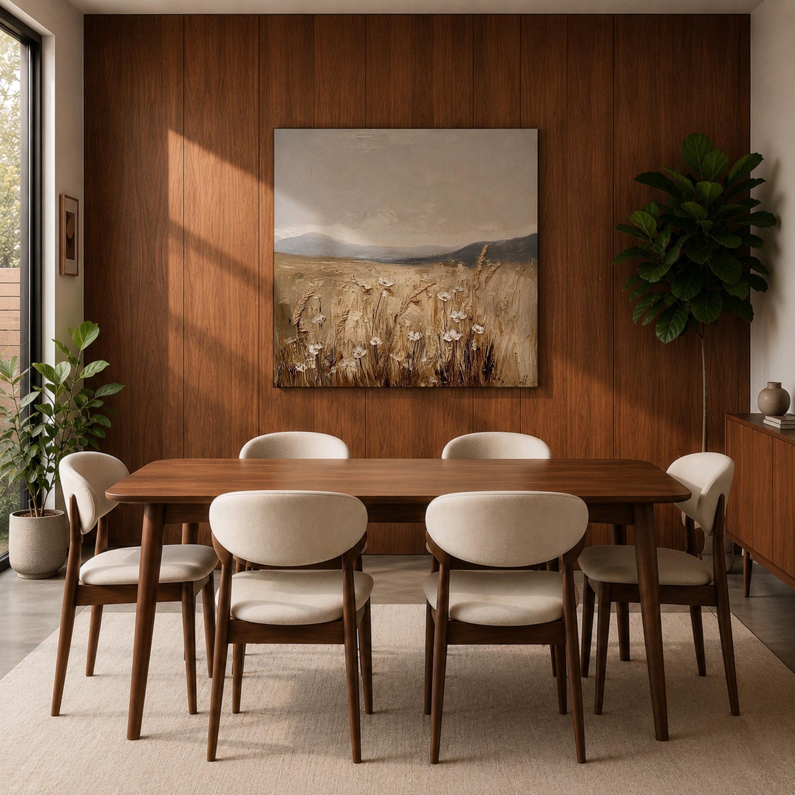 Wheat Field Wall Art Golden Meadow Framed Canvas Countryside Impasto Landscape Farmhouse Home Decor
