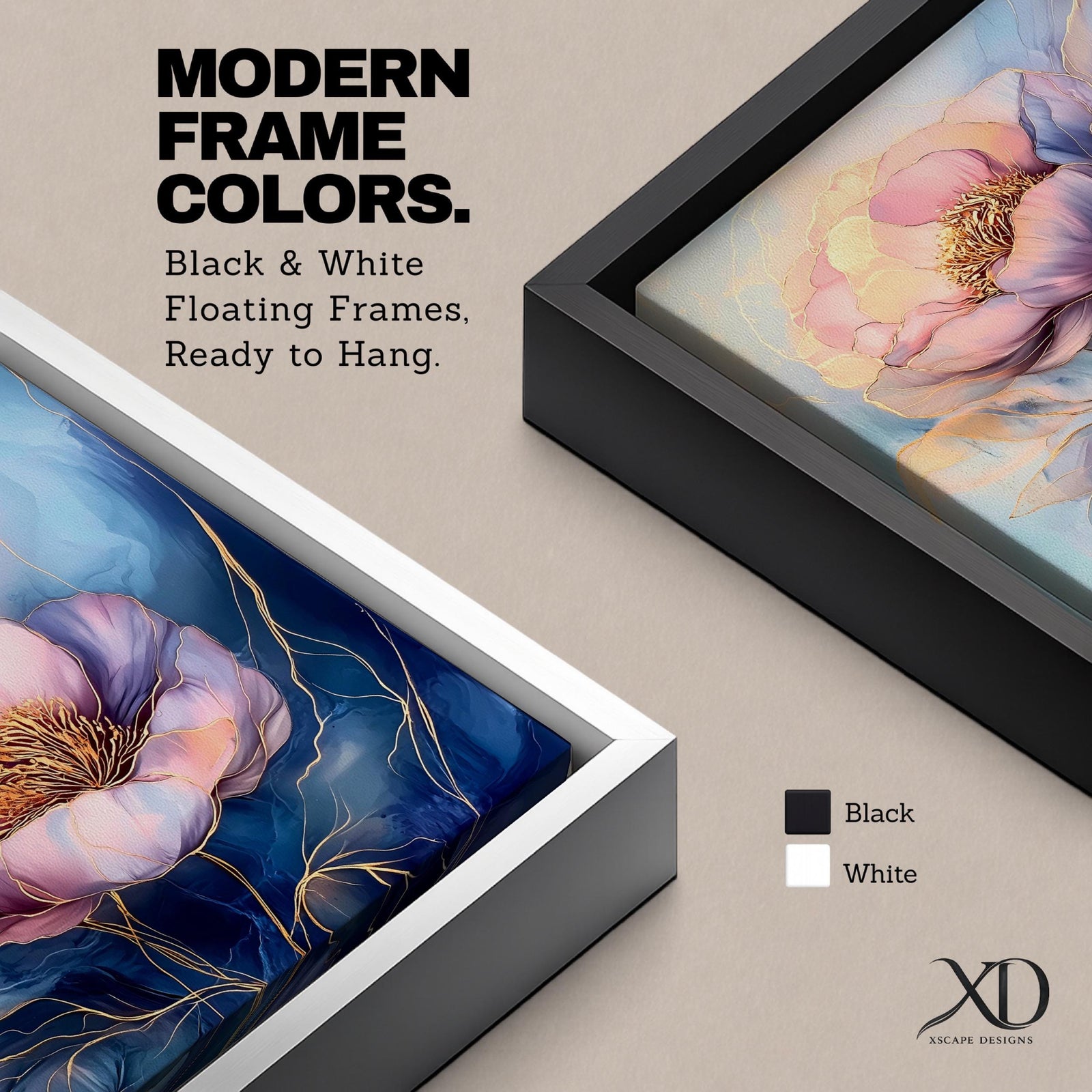 Peony Wall Art Garden Flower Framed Canvas Botanical Gold Accent Boho Home Decor
