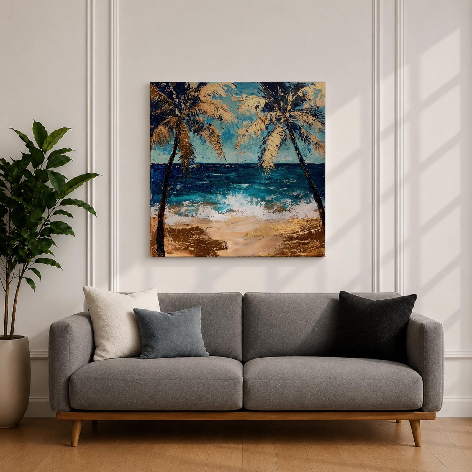 Tropical Palm Tree Wall Art Beach Landscape Framed Canvas Coastal Ocean Living Room Decor