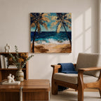 Tropical Palm Tree Wall Art Beach Landscape Framed Canvas Coastal Ocean Living Room Decor