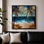 Tropical Palm Tree Wall Art Beach Landscape Framed Canvas Coastal Ocean Living Room Decor