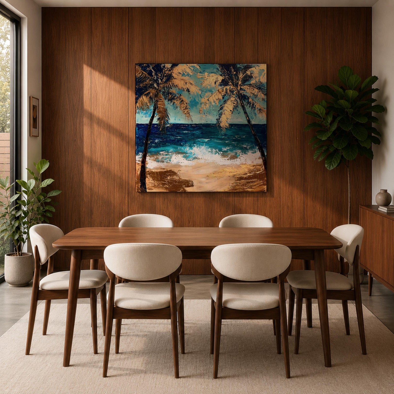 Tropical Palm Tree Wall Art Beach Landscape Framed Canvas Coastal Ocean Living Room Decor