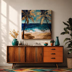 Tropical Palm Tree Wall Art Beach Landscape Framed Canvas Coastal Ocean Living Room Decor