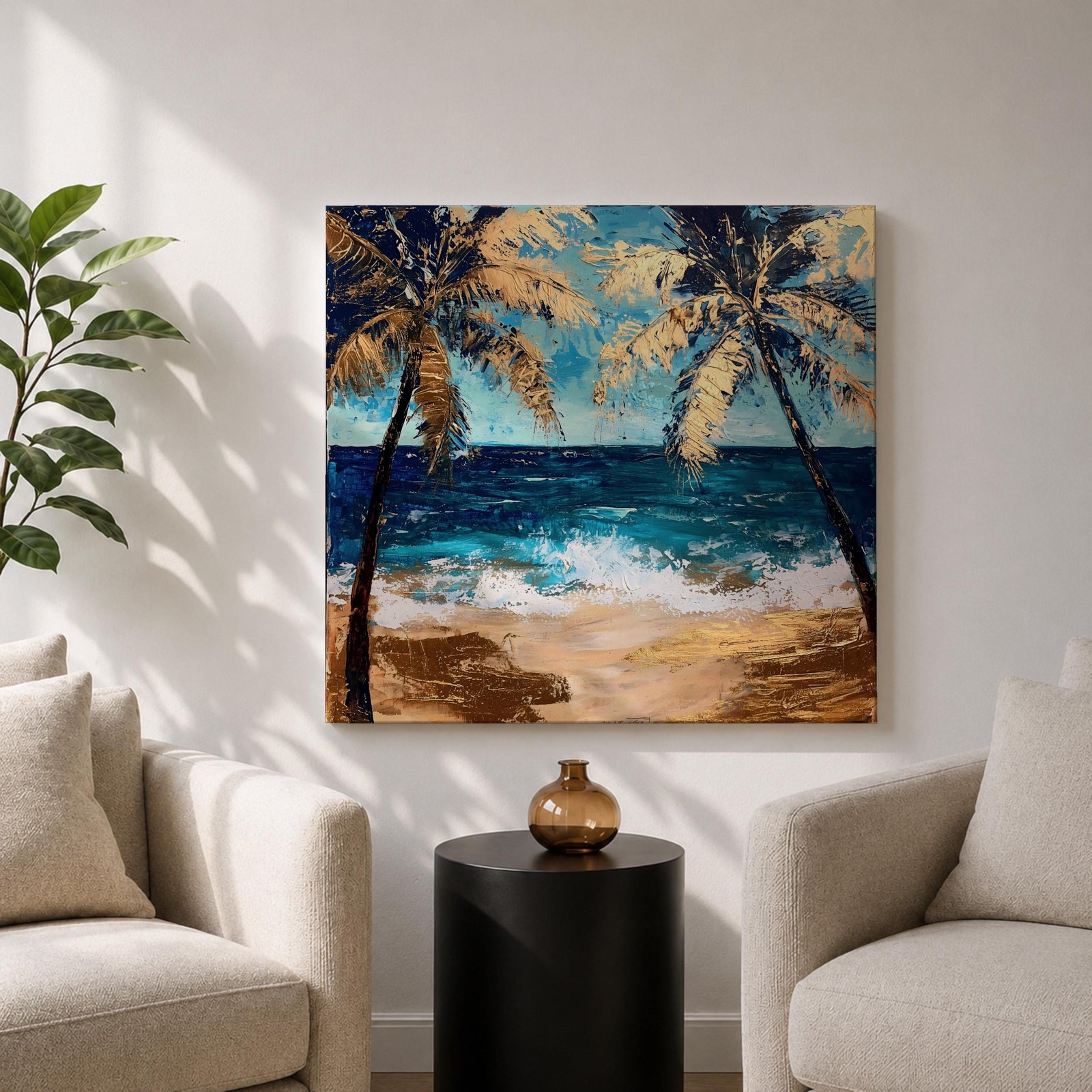 Tropical Palm Tree Wall Art Beach Landscape Framed Canvas Coastal Ocean Living Room Decor