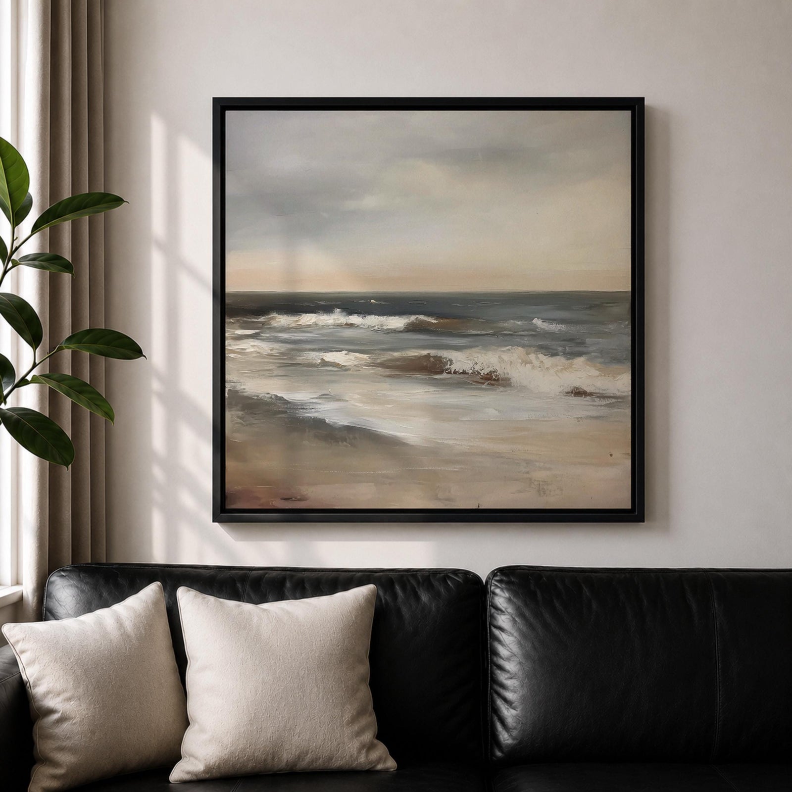 Ocean Seascape Wall Art Beach Waves Framed Canvas Coastal Minimalist Rustic Home Decor