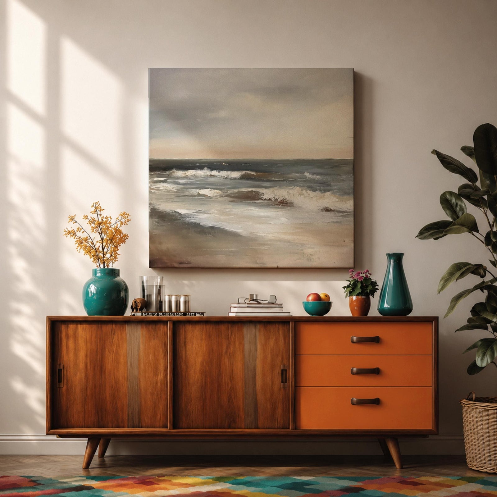 Ocean Seascape Wall Art Beach Waves Framed Canvas Coastal Minimalist Rustic Home Decor