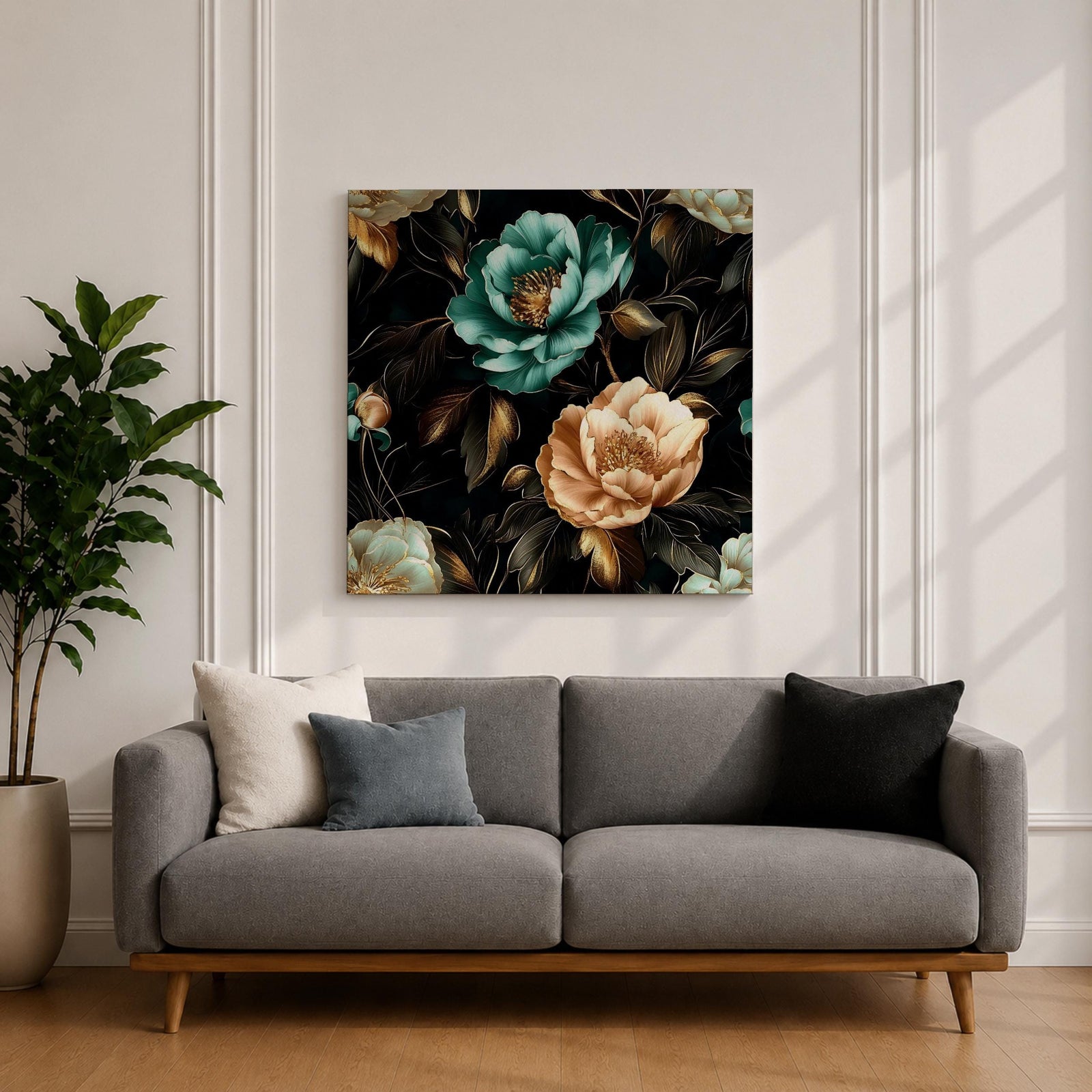 Peony Wall Art Dark Botanical Flower Framed Canvas Gold Accent Boho Home Decor