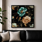Peony Wall Art Dark Botanical Flower Framed Canvas Gold Accent Boho Home Decor