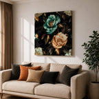 Peony Wall Art Dark Botanical Flower Framed Canvas Gold Accent Boho Home Decor