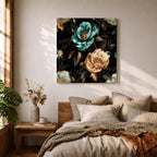 Peony Wall Art Dark Botanical Flower Framed Canvas Gold Accent Boho Home Decor