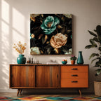 Peony Wall Art Dark Botanical Flower Framed Canvas Gold Accent Boho Home Decor