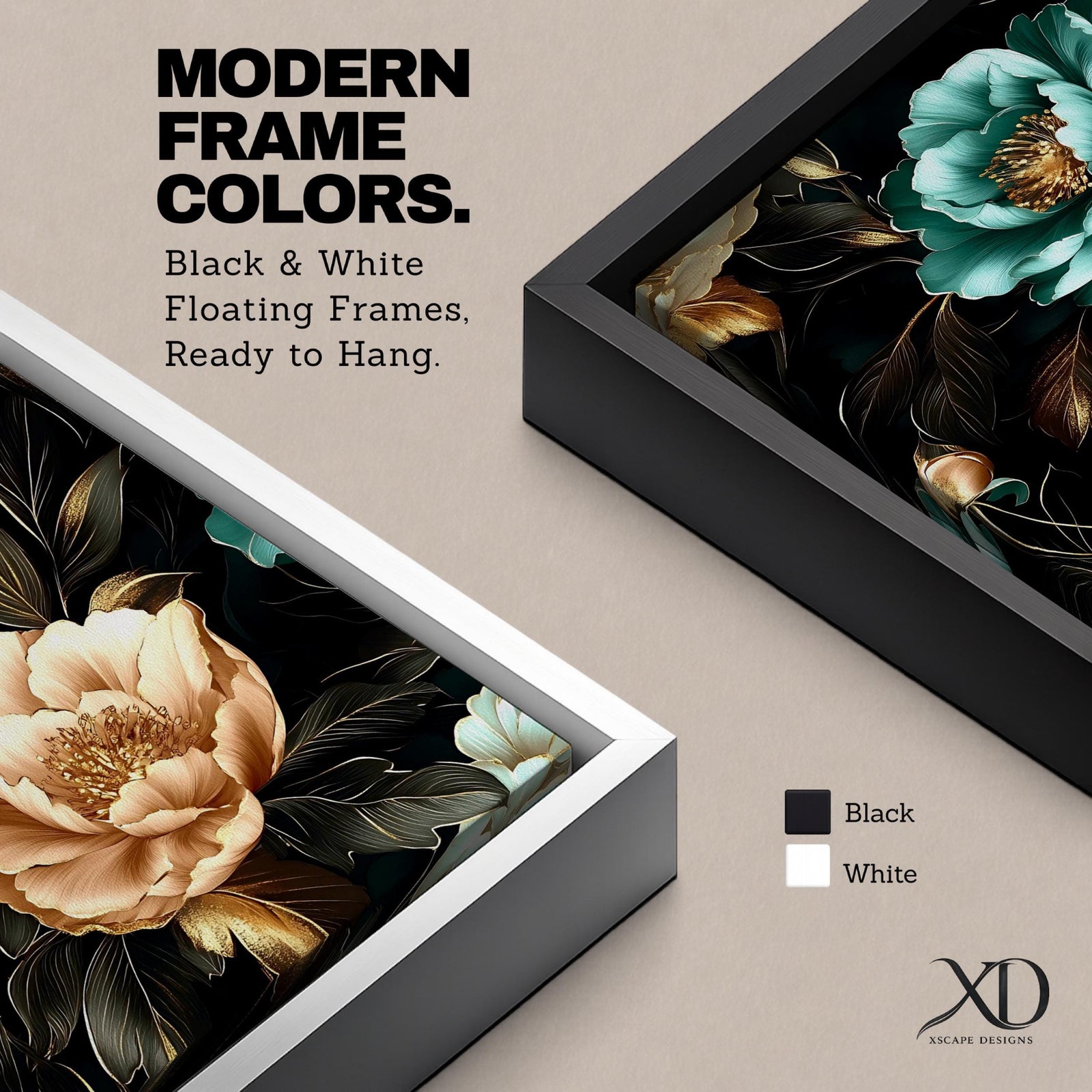 Peony Wall Art Dark Botanical Flower Framed Canvas Gold Accent Boho Home Decor