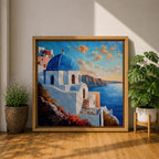 Santorini Church Wall Art Greek Island Framed Canvas Mediterranean Coastal Landscape Living Room Decor