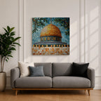 Dome of the Rock Mosaic Wall Art Jerusalem Framed Canvas Islamic Cultural Home Decor
