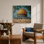 Dome of the Rock Mosaic Wall Art Jerusalem Framed Canvas Islamic Cultural Home Decor