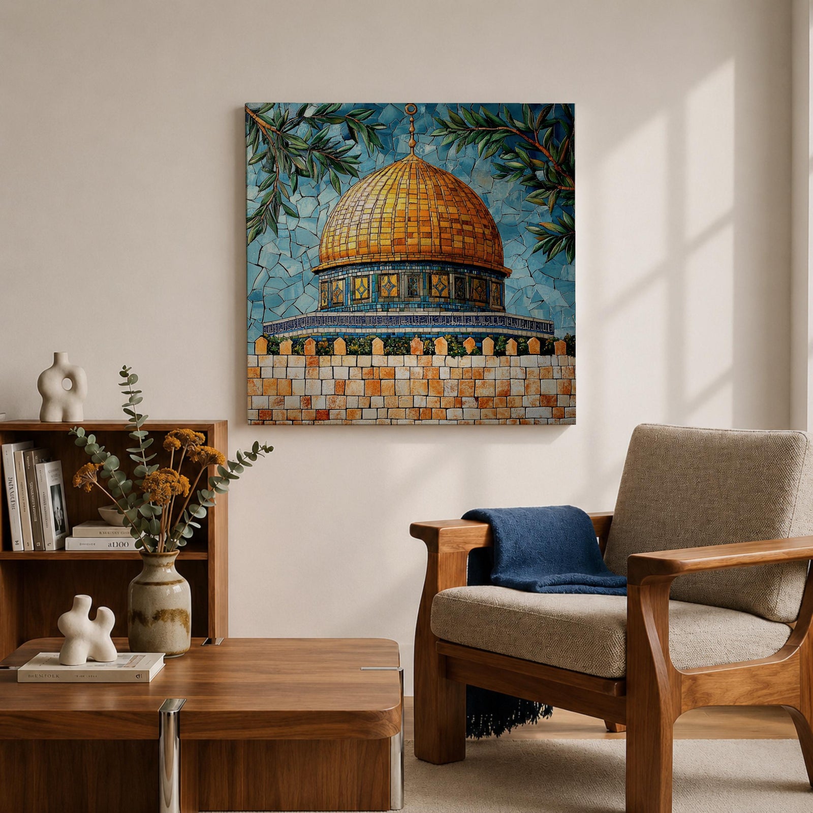 Dome of the Rock Mosaic Wall Art Jerusalem Framed Canvas Islamic Cultural Home Decor
