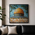 Dome of the Rock Mosaic Wall Art Jerusalem Framed Canvas Islamic Cultural Home Decor