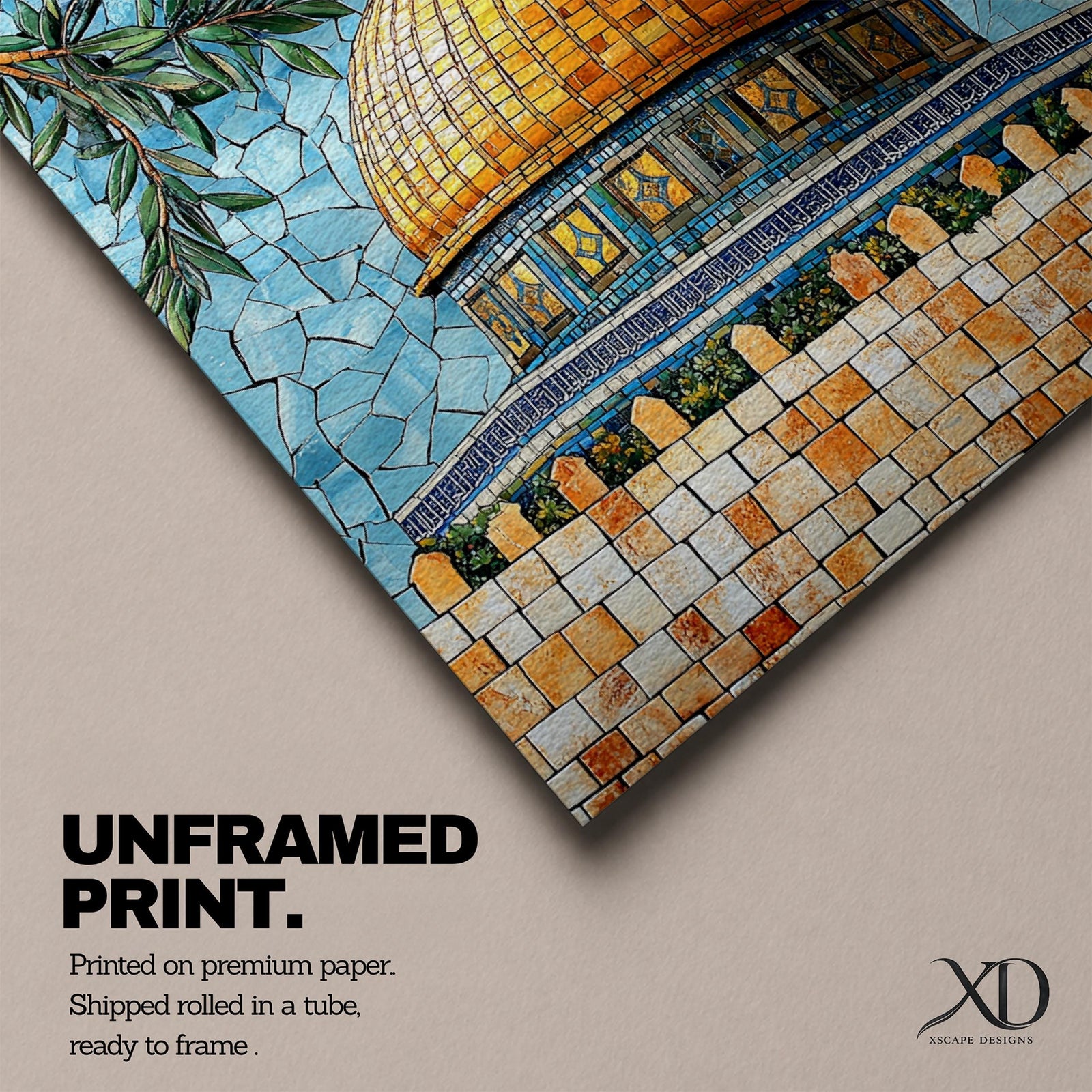 Dome of the Rock Mosaic Wall Art Jerusalem Framed Canvas Islamic Cultural Home Decor