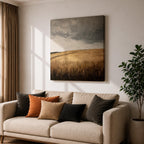Stormy Field Wall Art Golden Meadow Framed Canvas Farmhouse Nature Rustic Home Decor
