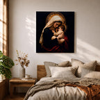 Madonna and Child Wall Art Mother Embrace Framed Canvas Mary and Jesus Catholic Decor