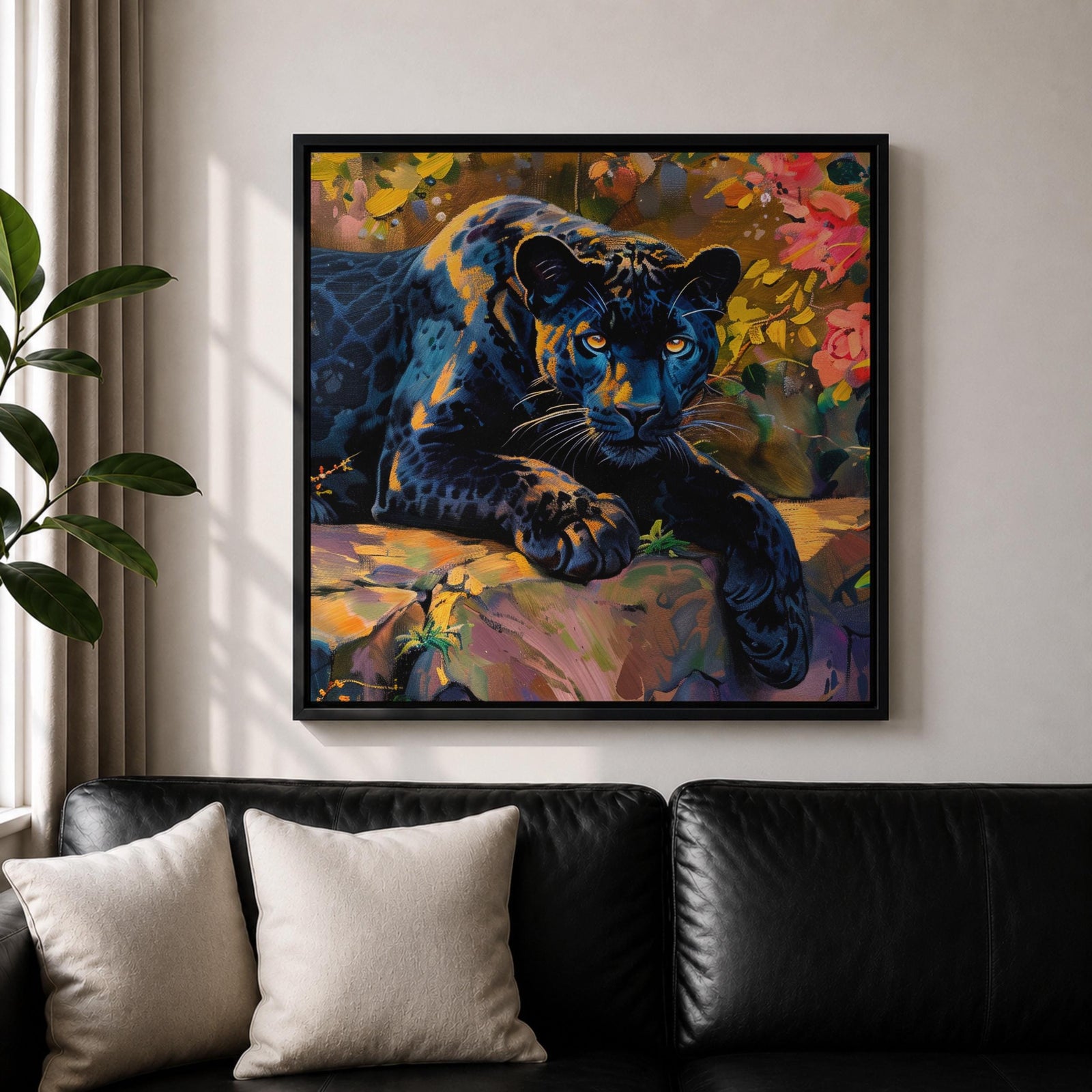 Black Panther Wall Art Big Cat Framed Canvas Tropical Wildlife Jungle Home Decor