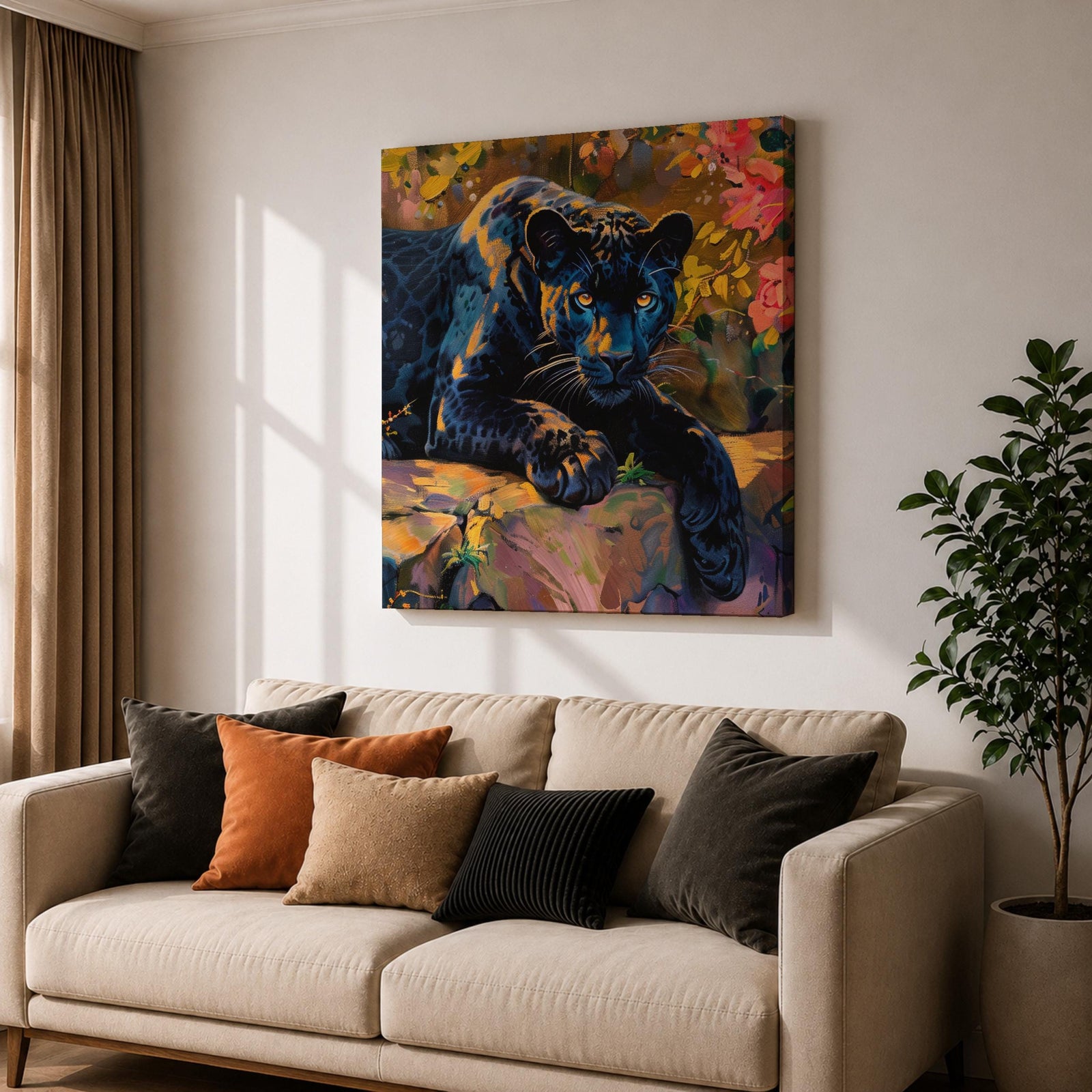 Black Panther Wall Art Big Cat Framed Canvas Tropical Wildlife Jungle Home Decor