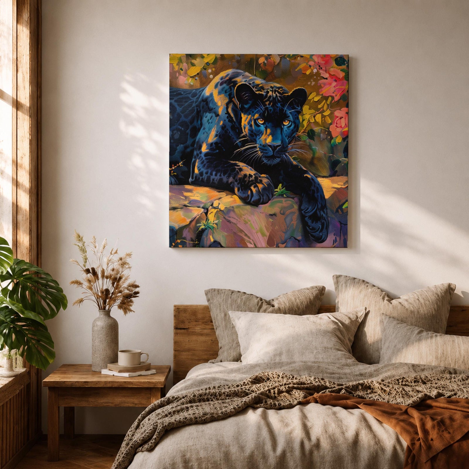 Black Panther Wall Art Big Cat Framed Canvas Tropical Wildlife Jungle Home Decor