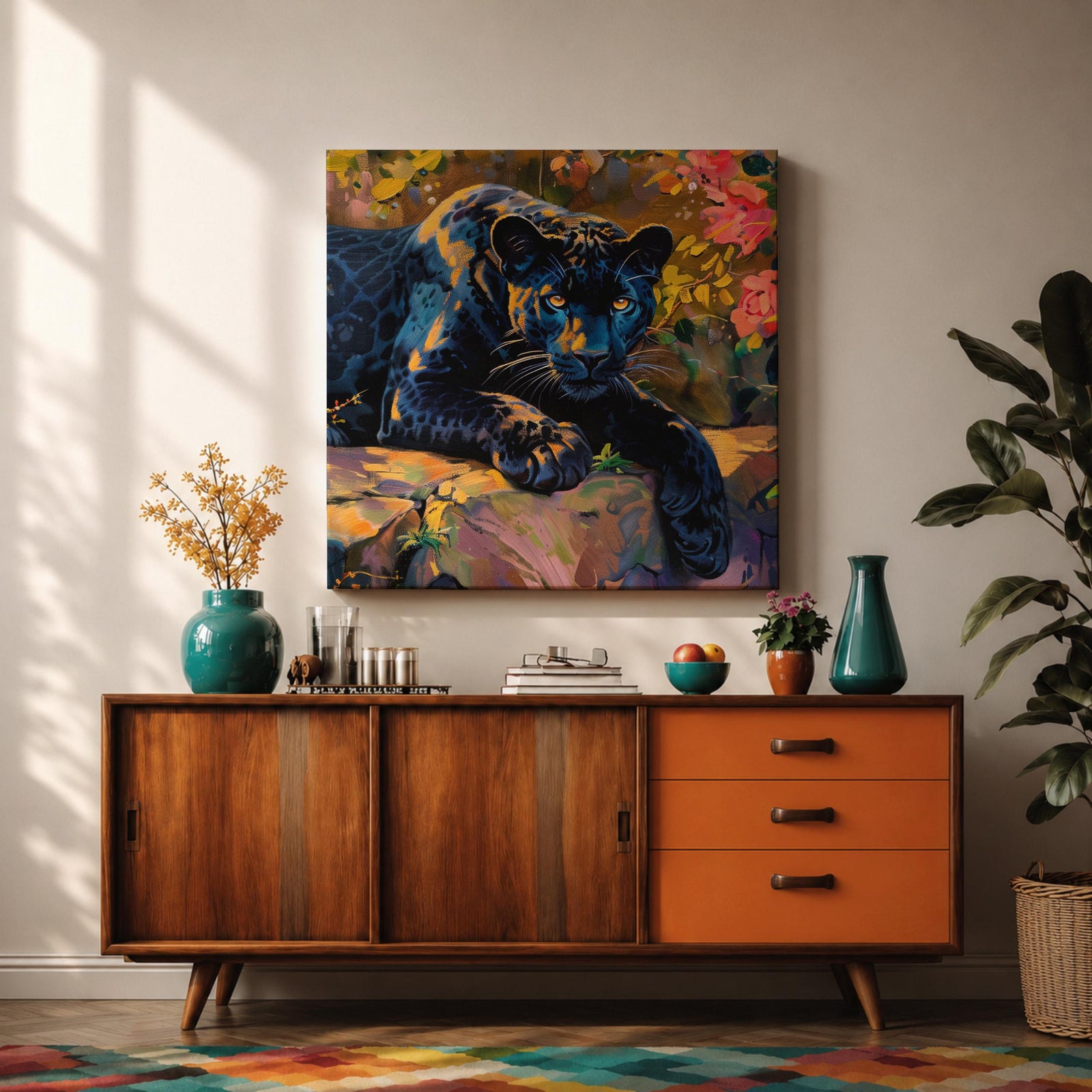 Black Panther Wall Art Big Cat Framed Canvas Tropical Wildlife Jungle Home Decor