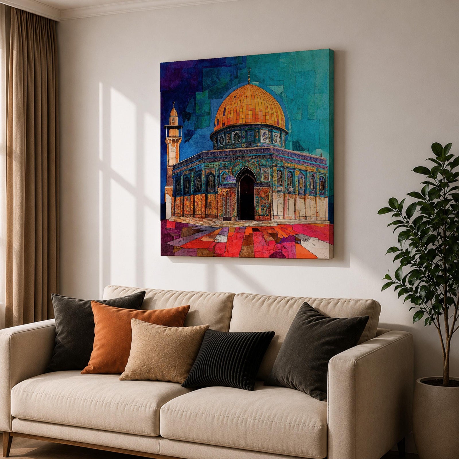 Al Aqsa Mosque Wall Art Dome of the Rock Framed Canvas Islamic Home Decor