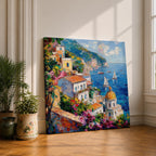 Amalfi Coast Wall Art Mediterranean Italy Framed Canvas Coastal Village Seascape Living Room Decor
