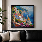 Amalfi Coast Wall Art Mediterranean Italy Framed Canvas Coastal Village Seascape Living Room Decor