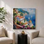 Amalfi Coast Wall Art Mediterranean Italy Framed Canvas Coastal Village Seascape Living Room Decor