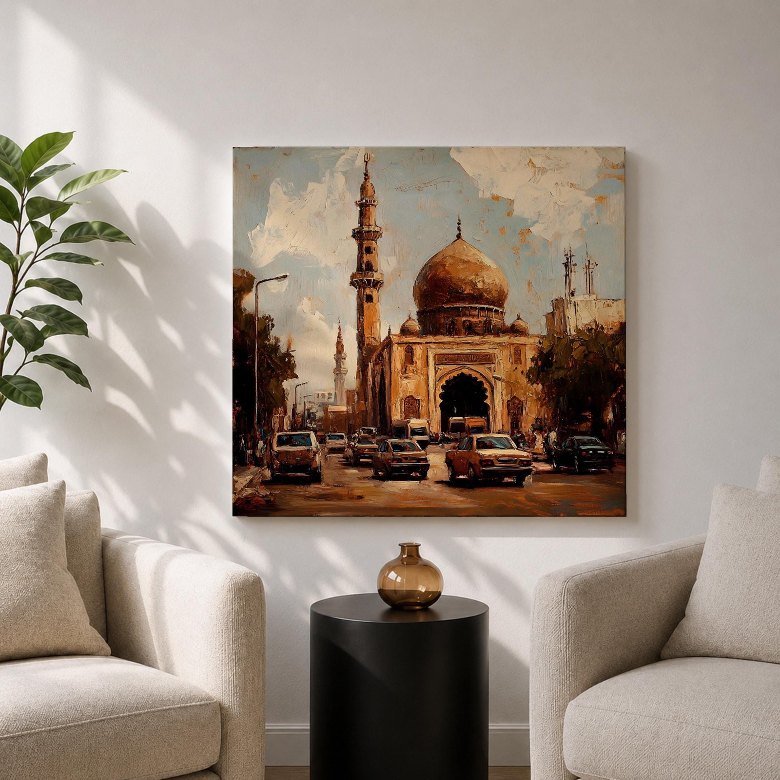Cairo Mosque Wall Art Islamic Mosque Framed Canvas Middle Eastern Impasto Cultural Home Decor