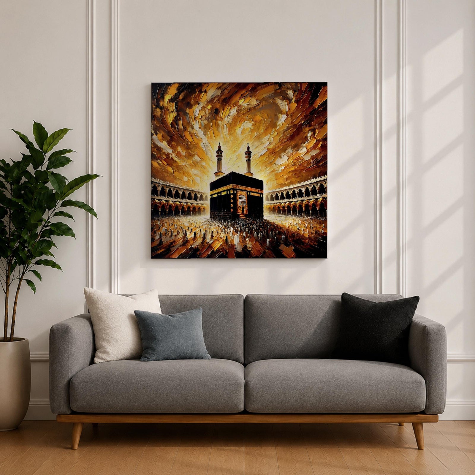 Kaaba Wall Art Textured Impasto Framed Canvas Baitullah Islamic Masjid Haram Home Decor