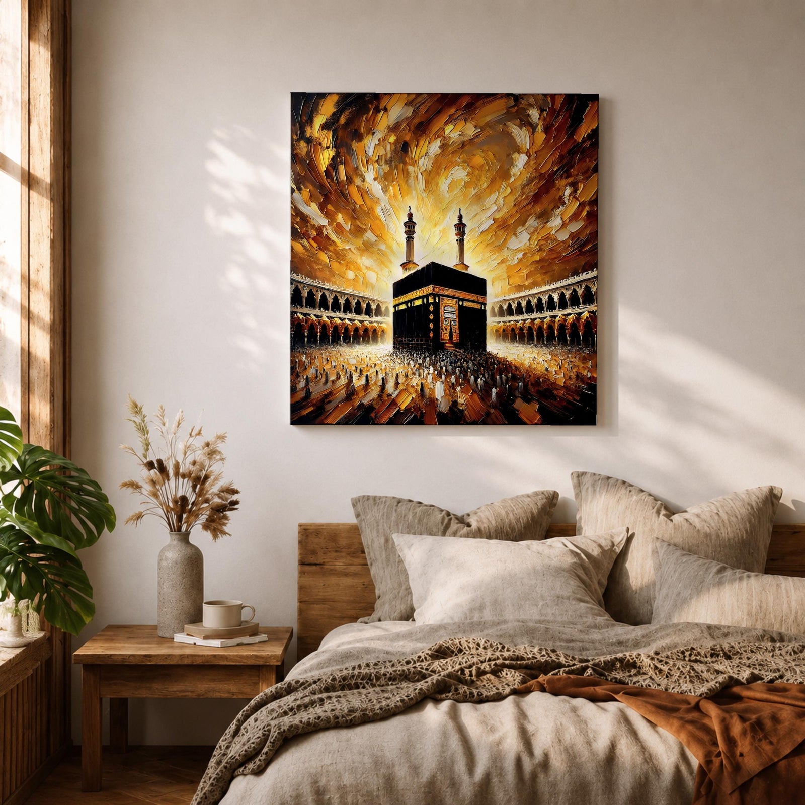 Kaaba Wall Art Textured Impasto Framed Canvas Baitullah Islamic Masjid Haram Home Decor