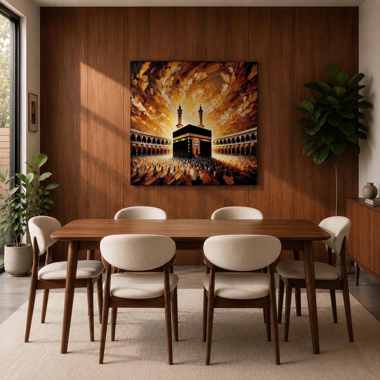 Kaaba Wall Art Textured Impasto Framed Canvas Baitullah Islamic Masjid Haram Home Decor
