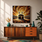 Kaaba Wall Art Textured Impasto Framed Canvas Baitullah Islamic Masjid Haram Home Decor