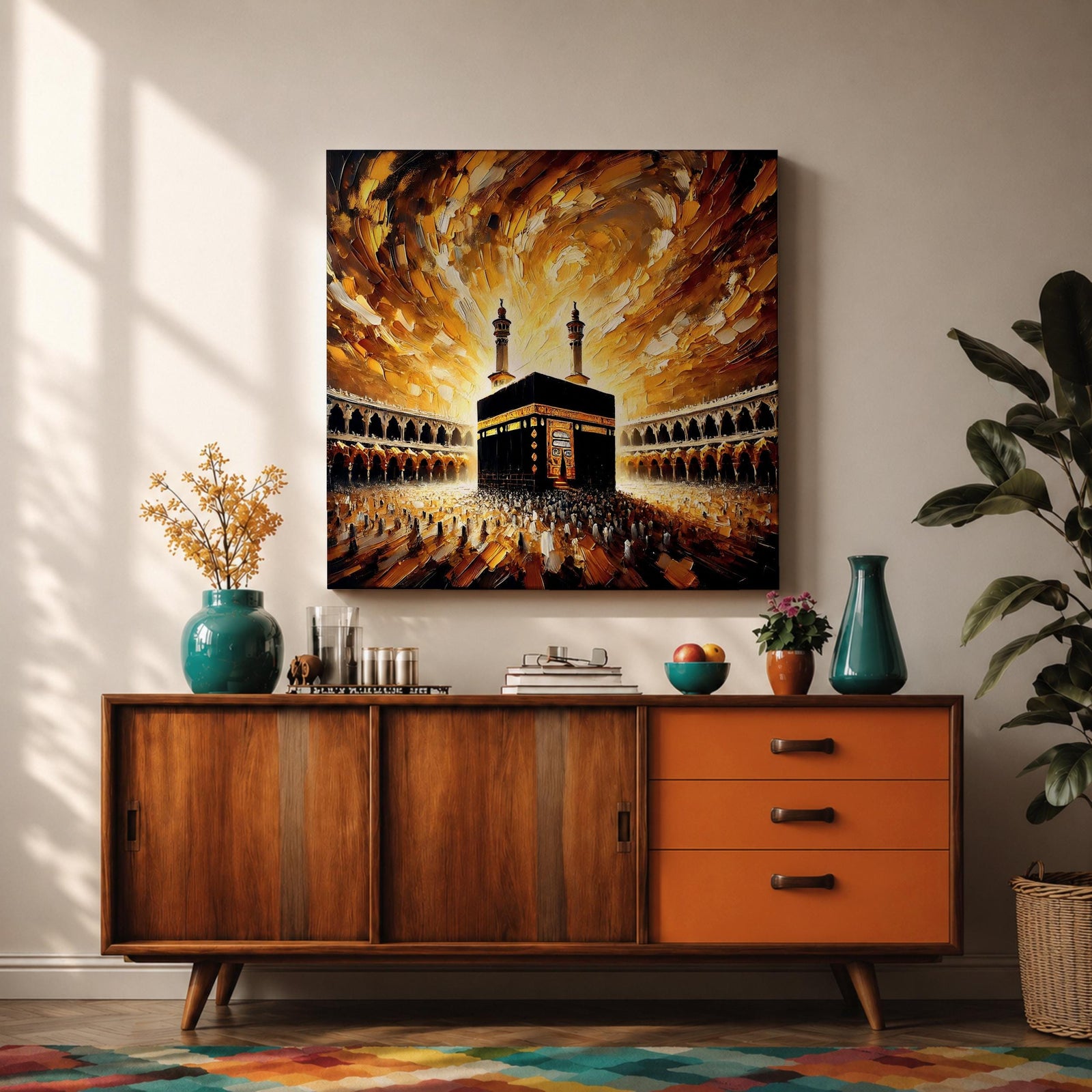Kaaba Wall Art Textured Impasto Framed Canvas Baitullah Islamic Masjid Haram Home Decor