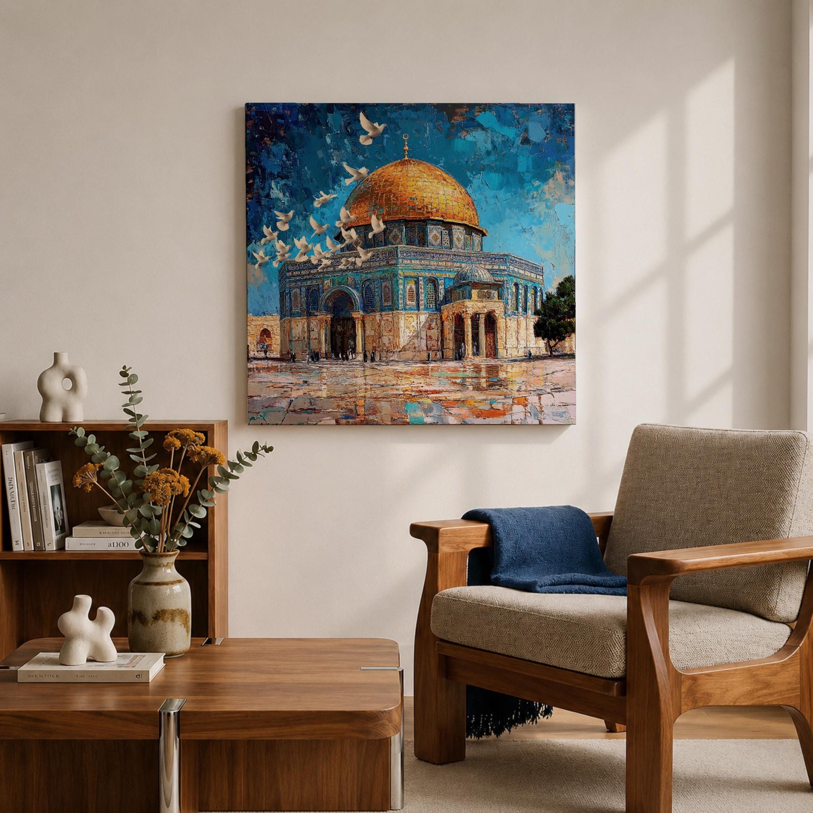 Dome of the Rock Wall Art Textured Framed Canvas Qubbat Sakhra Jerusalem Islamic Decor
